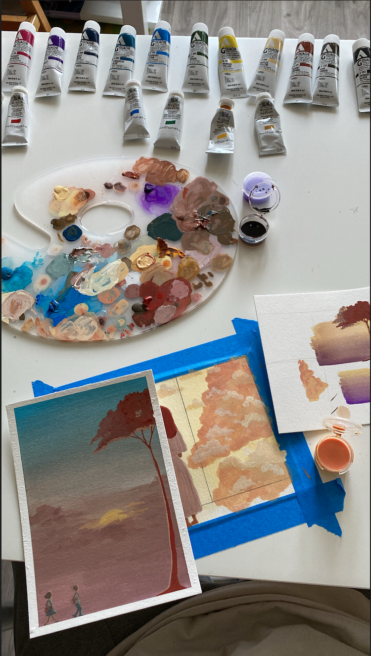 Painting supplies and canvas